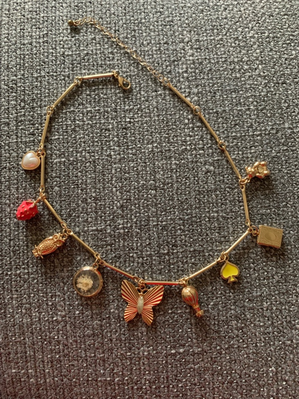 Gold Charm Necklace with Multicolor Accents - Women Jewelry